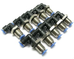 Push to Connect Tube Fitting, M14 Bulkhead Union Elbow, 6mm (1/4 in.) Tube OD, 1