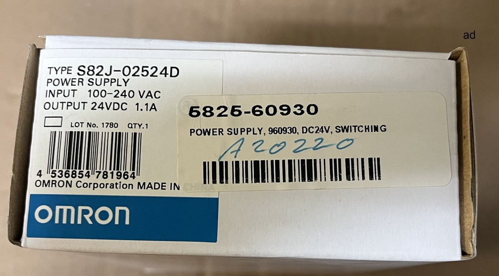 Omron S82J-02524D Power Supply – New In Box; Disc. By Mfg