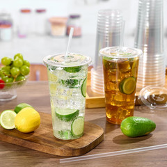 25 Sets 32 OZ Clear Plastic Cups with Lids and Straws, Disposable To Go Iced cof
