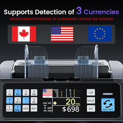 Money Counter with Value Count for USD/EUR/CAD, UV/MG/IR/DD/MT Counterfeit Detec