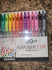 20 Count Zebra Sarasa Clip Gel Pens Assorted Colors 0.5mm Fine Point