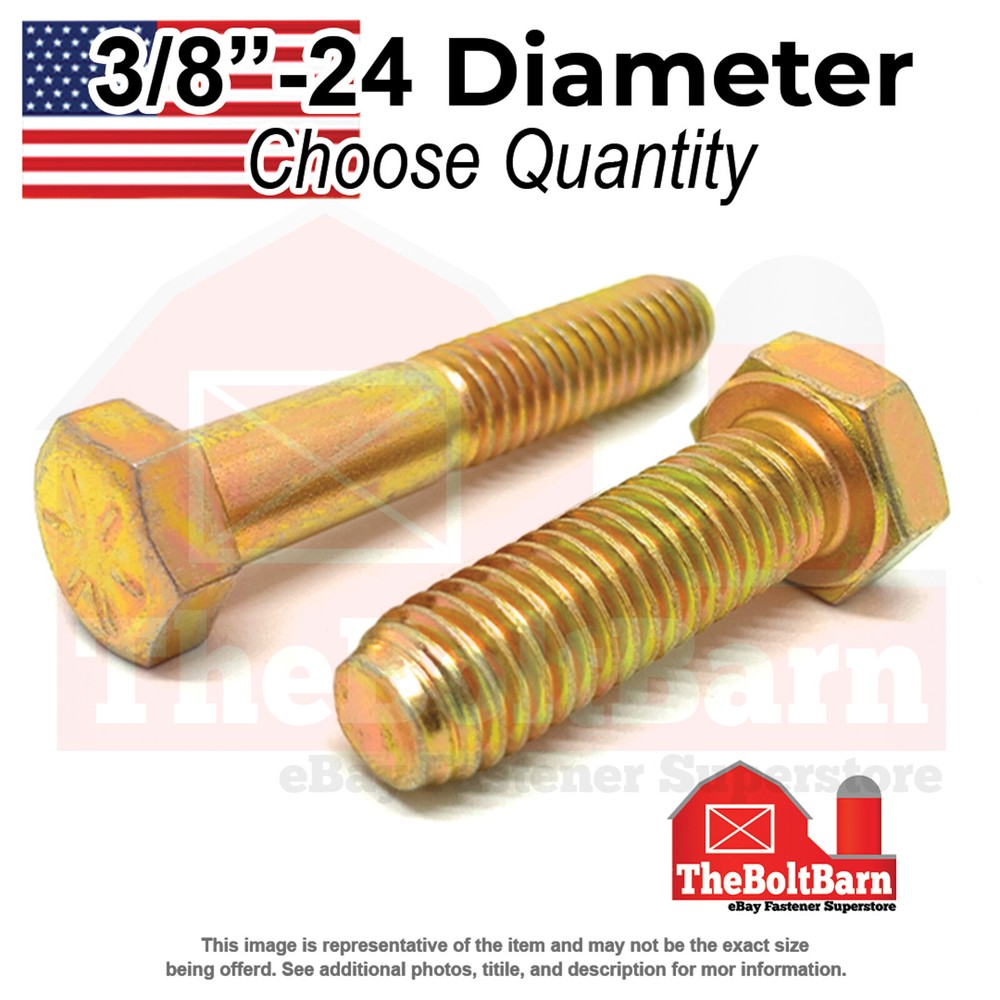 3/8″-24 Grade 8 Fine Hex Cap Screws Zinc Yellow USA Made (Choose Length & Qty)