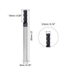 3.5mm Dia 4mm Shank HRC45 Carbide AlTiN Coated 4 Flute Square Nose End Mill 2pcs