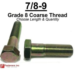 7/8-9 Hex Bolt Yellow Zinc Plated Grade 8 Cap Screw Coarse Thread (All Sizes&Qty