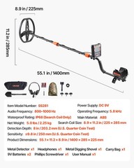 VEVOR Metal Detector for Adults 10″ Professional Gold Detector Waterproof Coil