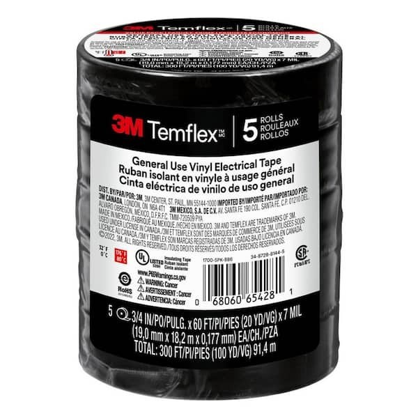 Temflex 3/4 In. X 60 Ft. 1700 Electrical Tape Black (5-Pack)