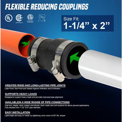 2 In. X 1-1/4 In. PVC Flexible Reducing Coupling with Stainless Steel Clamps