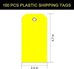 100Pcs Yellow Plastic Shipping Tags with Wire Waterproof ID Inventory Labels