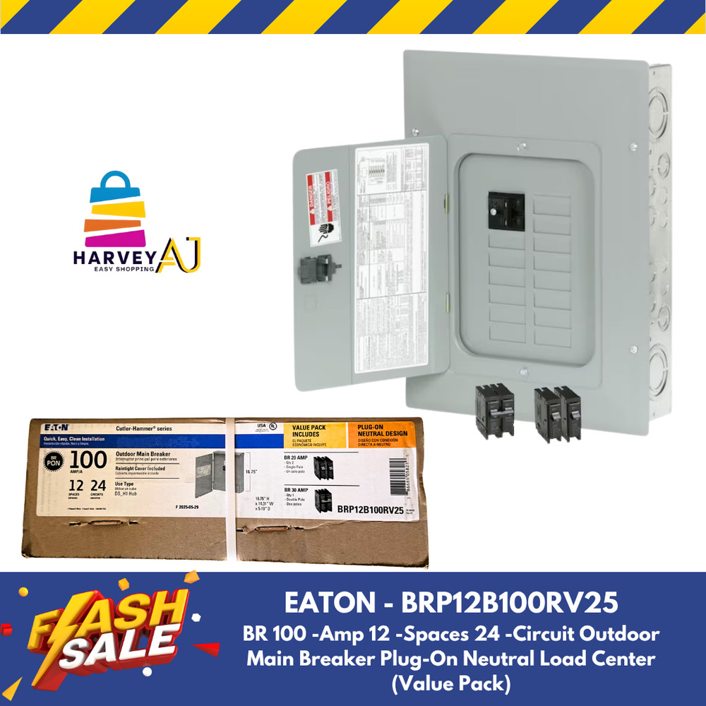 Eaton Type BRP 100 Amp 12 Spaces 24 Circuit Outdoor Main breaker Plug-On Neutral
