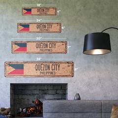 QUEZON CITY PHILIPPINES Vintage Street Sign Filipino flag city country rustic