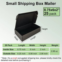 9x6x2” Small Shipping Boxes 25 Pack, Black Corrugated Cardboard Mailers for …