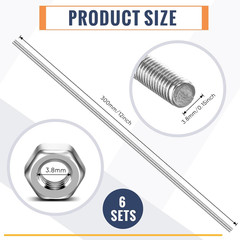 8/32 Inch 4mm Threaded Rod with Hex Nuts 4mm Stainless Steel Threads Studs Rods