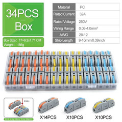 34pcs Reusable Lever Wire Connector Kit Reusable Splice Terminals 220V – NEW