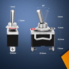 2Pin Metal Toggle Switch 15A 250V On/Off with Waterproof Caps – 5 Pack