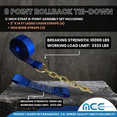 USA 8 Point Rollback Tie Down System Chain Ends for Car Hauler Tow Truck Flatbed
