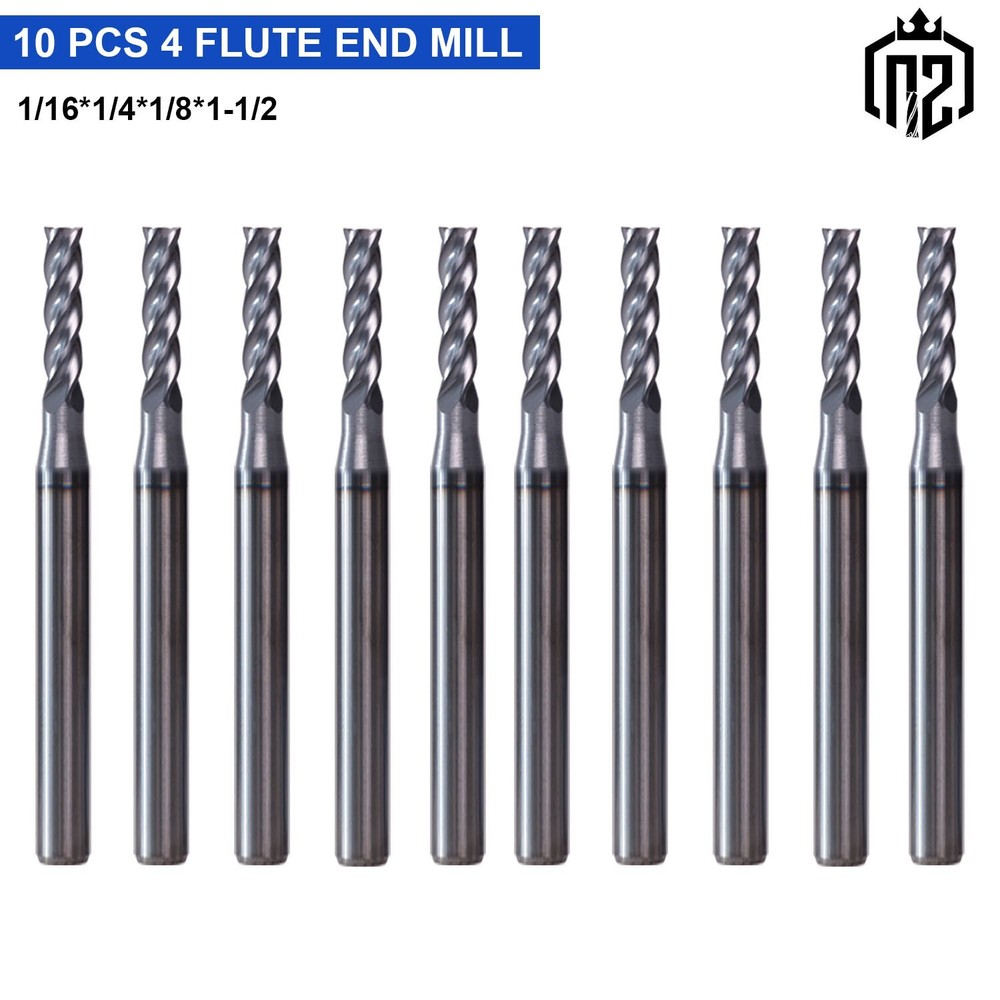 10 PCS 4 Flute 1/16″ x 1-1/2″ Overall Length Carbide End Mill -AlTiN Coated