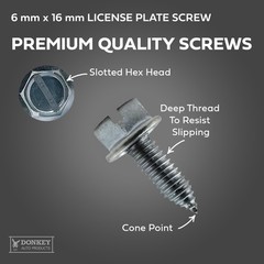 License Plate Screws – Slotted Hex Head – Metric – 6mm x 16mm – For Vehicles (10