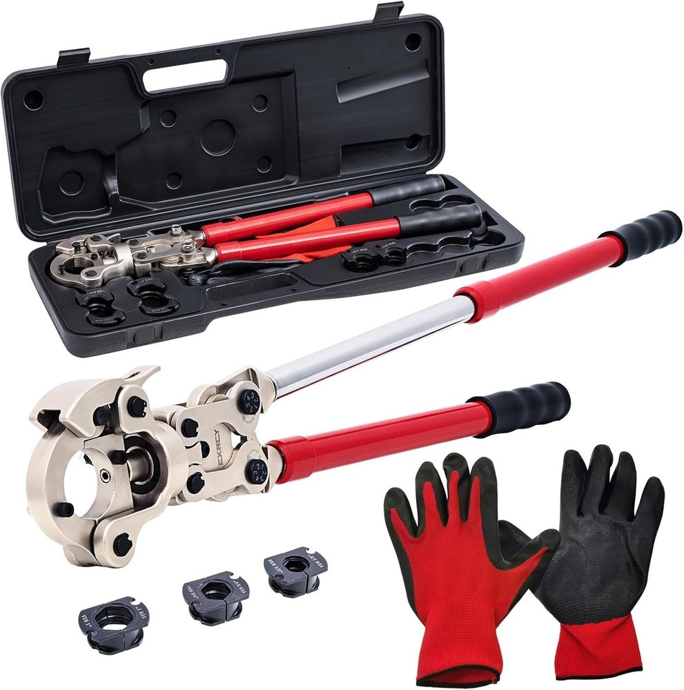 CXRCY Copper Pipe Crimping Tool Kit w/3 Jaws (1/2″-1″) 360° Head