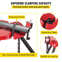 VEVOR 460-6 Tripod Pipe Chain Vise 6″ Capacity Foldable Steel Legs w/ Tool Tray