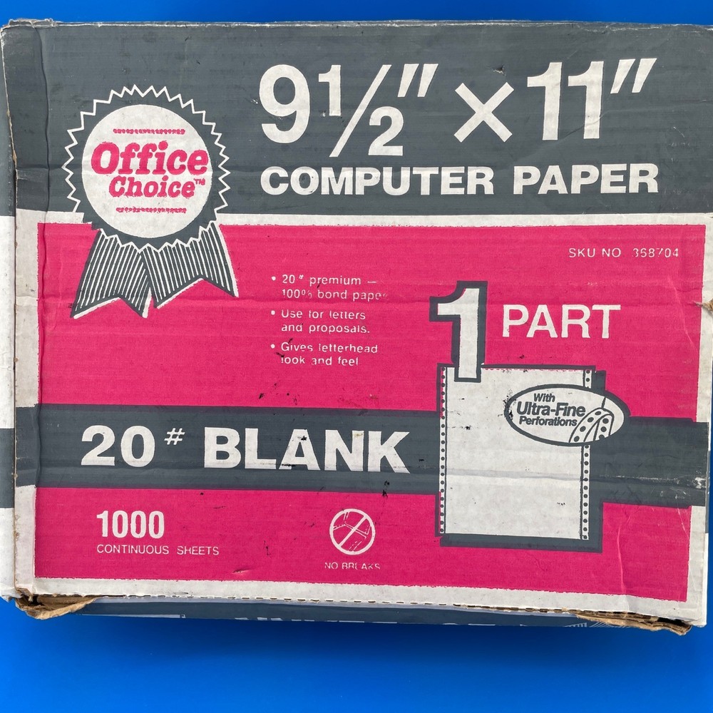 Office Choice Computer Paper White 9.5×11 1990s Vintage Dot Matrix 20lb Bond