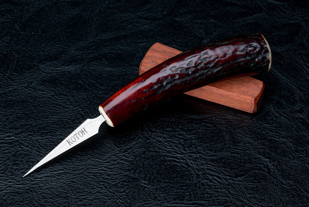 Kotoh Knife Works 5.23″ Kotoh-I Ice Pick Stag Horn Handle w/ Wood Sheath