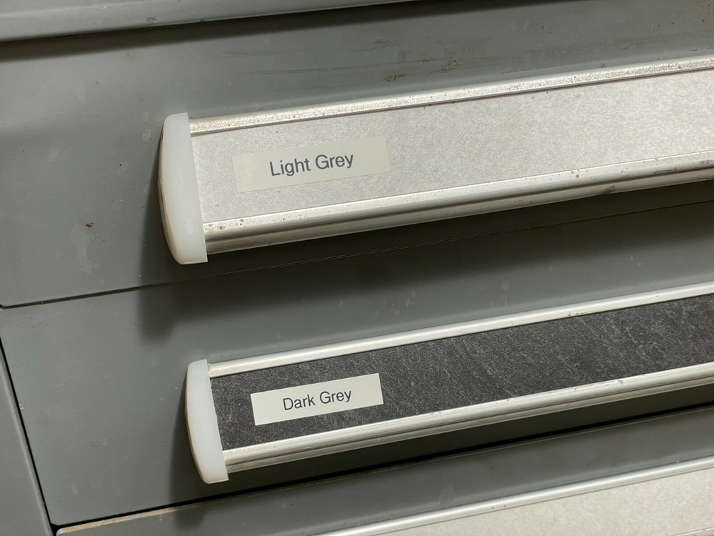 Vidmar Drawer Label Edge Backing Cover Stanley Plastic Light Grey 22″ x 1.25″