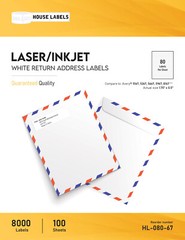 8000 Labels – 100 sheets – 80 UP 1 3/4″x 1/2″ Blank White Return Address Labels