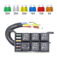 12V Fuse Relay Box 4 Relays and 6 Way ATC/ATO Fuses for Auto Car Marine Boat