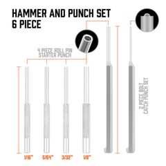6Pcs Hollow End Roll Pin Tool Starter Punch Set Steel 1/16 5/64 3/32 1/8 5/32