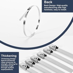 100-Pack Metal Zip Ties 11.8 inch, Heavy Duty 304 Stainless Steel 100pcs