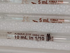 Lot of 15: Assorted Class A Volumetric Pipettes Lab Glass, Fisher, Kimble Kimax