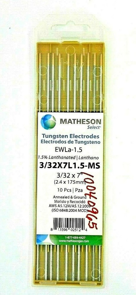10 MATHESON 3/32X7L1.5-MS 1.5% Lanthanated Tungsten Electrodes EWLA-1.5 LV