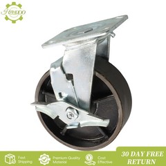4PCS 6″ Industrial Casters- Heavy Duty Casters, Cast Iron Wheel with Brake