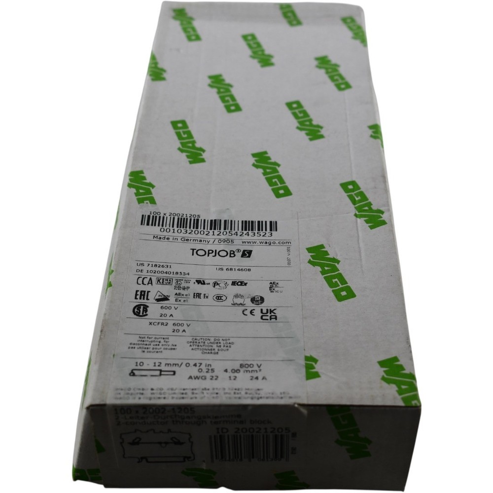 NEW Box of 100 Wago 2002-1205 TOPJOB S 2-Conductor Terminal Block 800V 24A Black