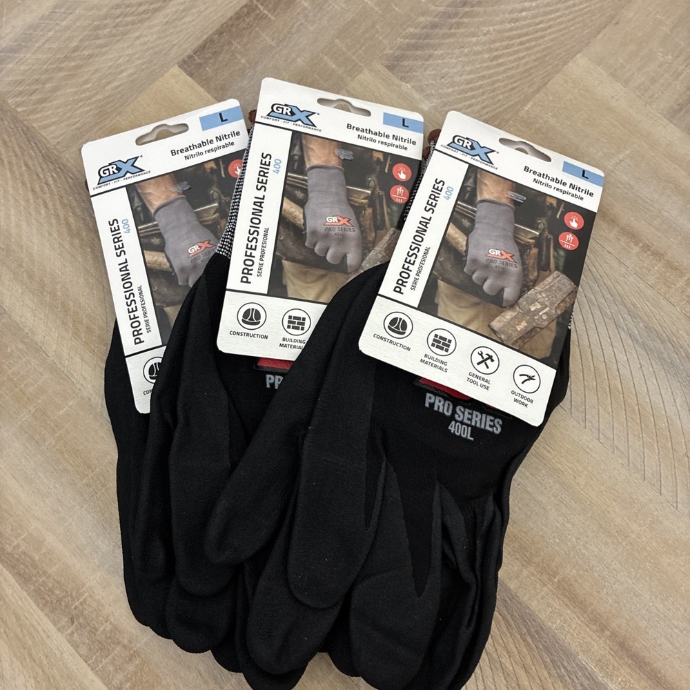 3 Pairs – GRX Professional Series 400 Breathable Nitrile Glove GRXPRO400L Size:L