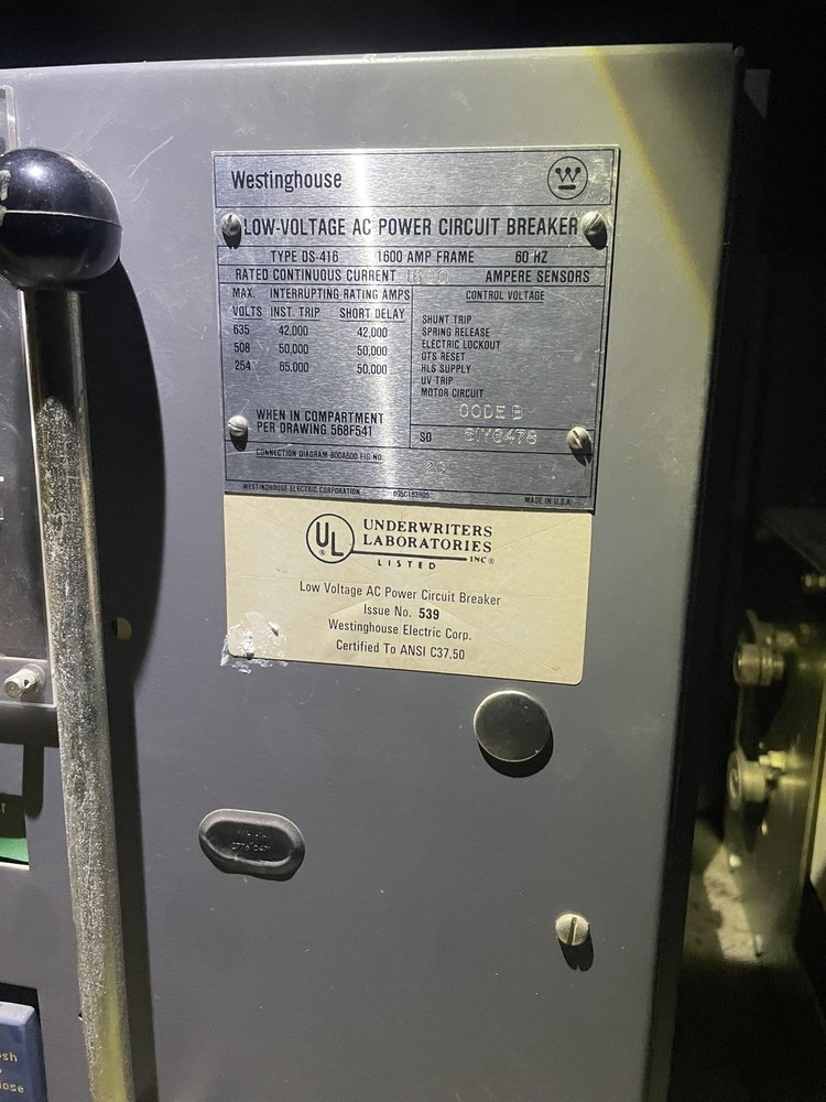 Westinghouse DS-206 800A Low Voltage AC Power Circuit Breaker 600A sensors