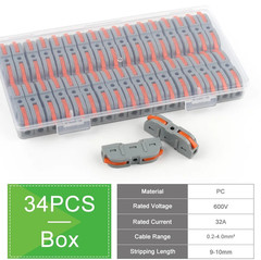 34pcs Reusable Lever Wire Connector Kit Reusable Splice Terminals 220V – NEW