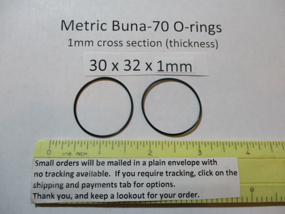 30mm ID x 32mm OD x 1mm thick O-ring. Buna-70. Quan 2..