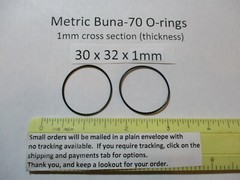 30mm ID x 32mm OD x 1mm thick O-ring. Buna-70. Quan 2..