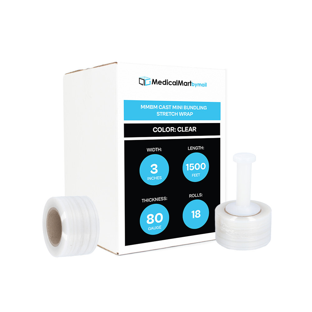 80 Gauge Cast Hand Stretch Wrap 3″ x 1500′ Plastic Bundling Shrink Film 18 Rolls