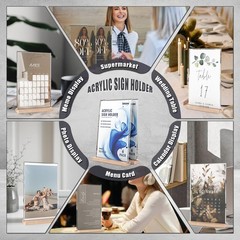 Acrylic Sign Holder 5.5×8.5 with Wood Base, Clear T shape Table Display