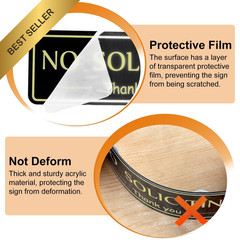 2 Pack No Soliciting Sign Self Adhesive Acrylic Front Door Black Gold Home