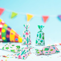 Fulmoon 100 Pcs Floral Cactus Candy Bag Goodie Cellophane Bag with Ties Fiesta P