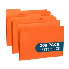 200 Letter Size File Folders – 1/3 Cut Tab, Durable 11pt Paper, Orange – Office