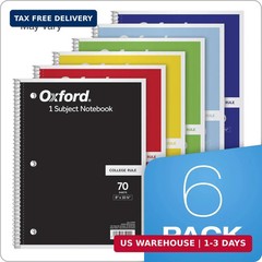 Oxford Spiral Notebook 6 Pack, 1 Subject, College Ruled Paper, 8 x 10-1/2 Inch,