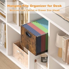 1 PCS Rustic Brown Wooden Hanging File Organizer Metal Mesh Desk Crate