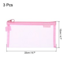 3pcs Mesh Cosmetic Bags, A6 case Nylon Makeup Zipper Mesh Bag, Pink