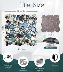Primoon Pebble Tiles 5 Sheets Aqua Teal Blue Mosaic Tiles For Accent Wall