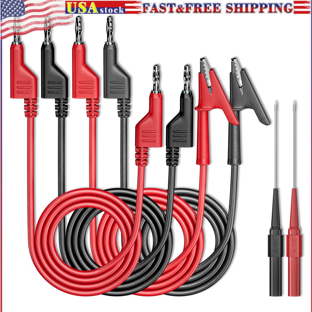 Test Leads Kit Alligator Clips Cable 4mm Banana Plug to Banana Plug Test Wire