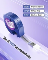 10PK Dymo Letratag Refill 16952 Clear Plastic Label Tape 12mm 1/2″ LT-100H 200B